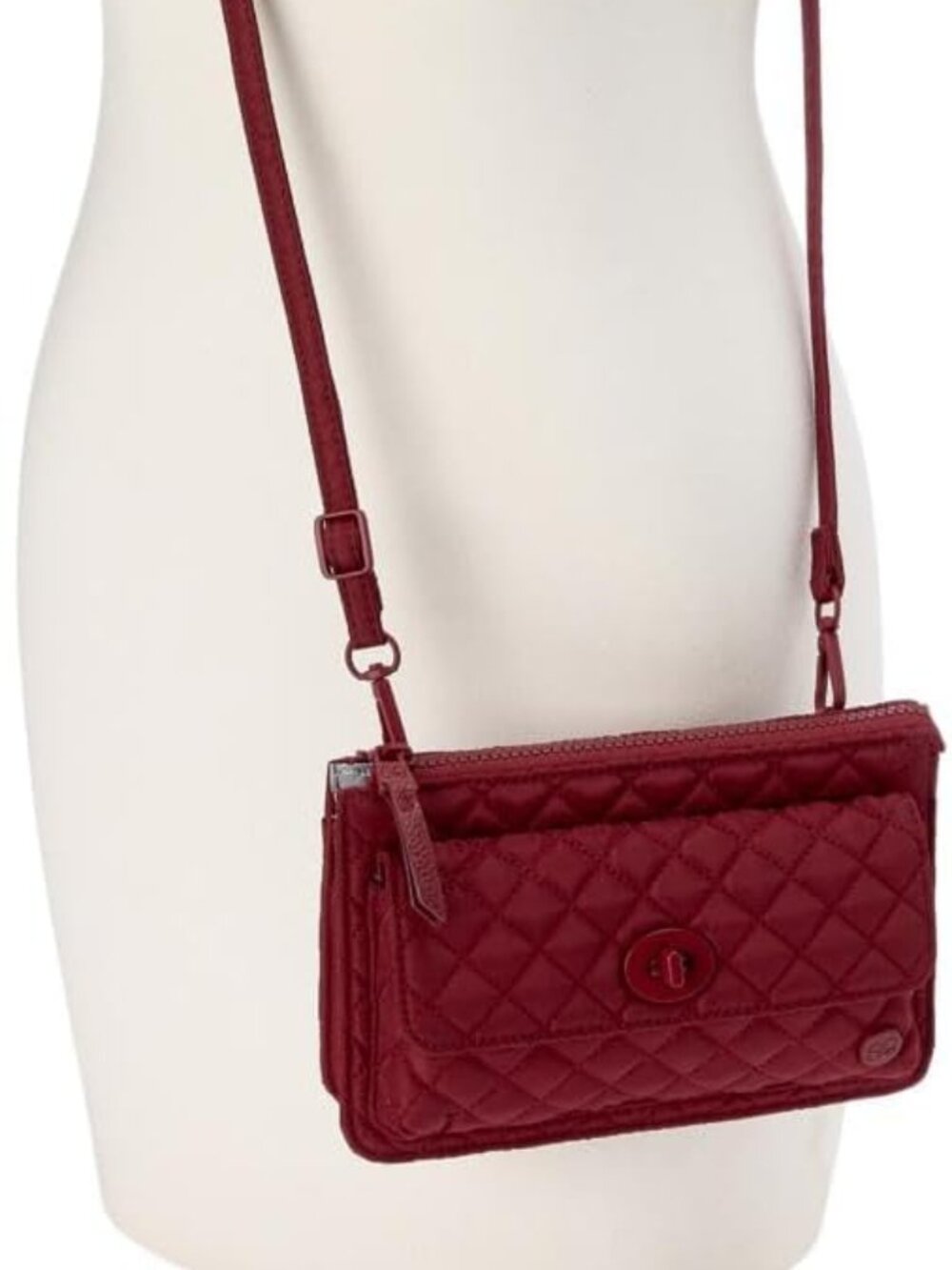 Samantha Brown To-Go RFID Quilted Crossbody String Wallet Maroon Red Handbag NWT - Picture 3 of 10
